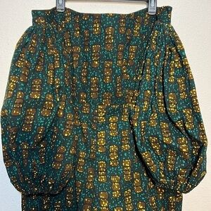 TRIBALBYN Womens African Abstract Off Shoulder Bell Sleeves Romper Size XXL